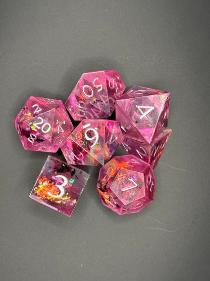 Cotton Candy Chaos – Light Pink Flake Polyhedral Dice Set