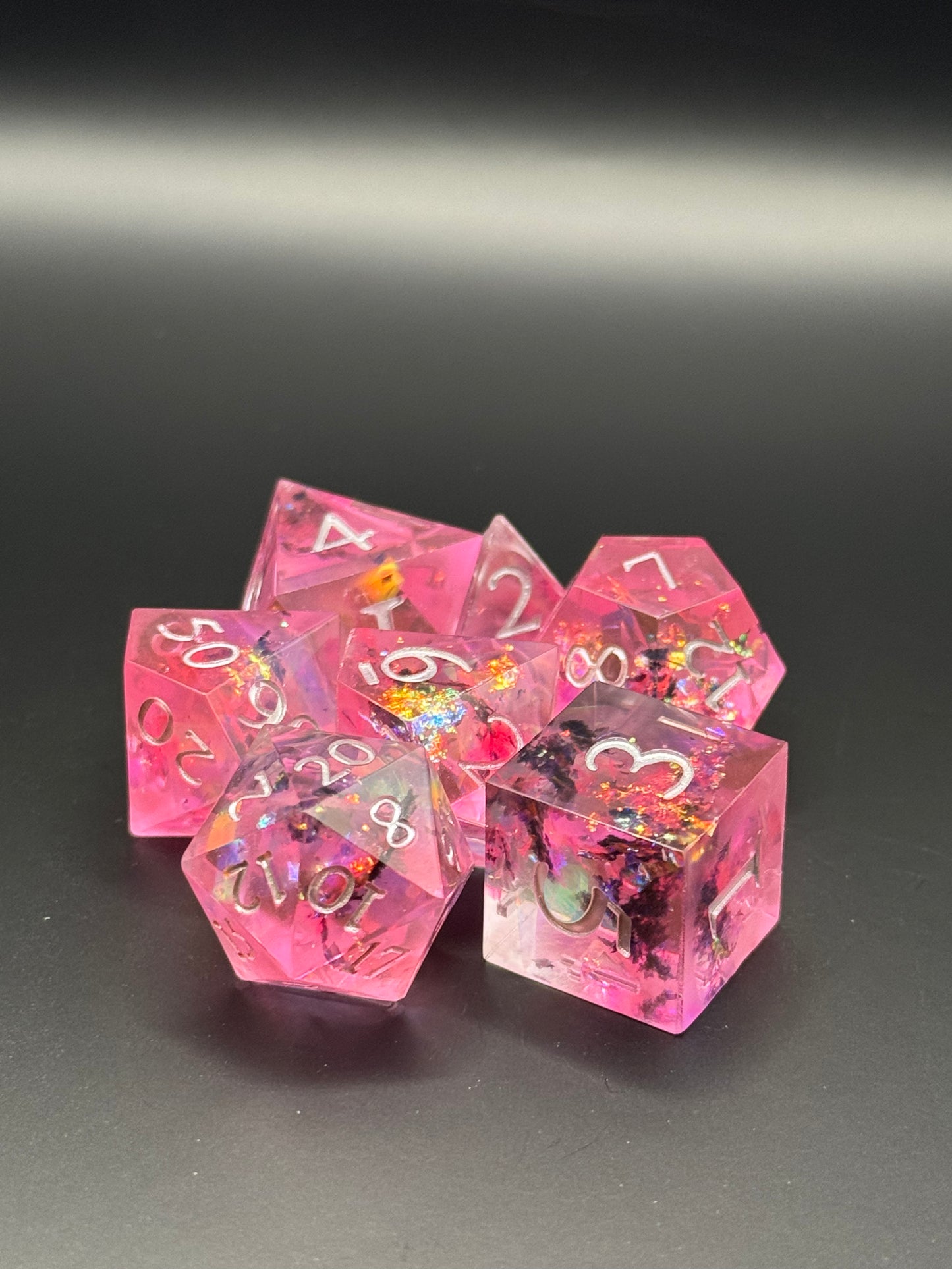 Cotton Candy Chaos – Light Pink Flake Polyhedral Dice Set