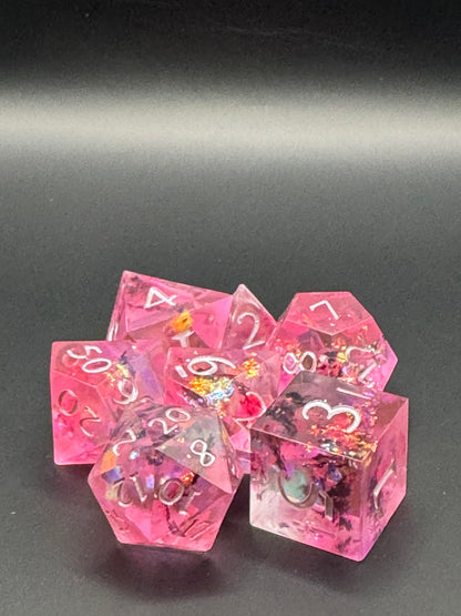 Cotton Candy Chaos – Light Pink Flake Polyhedral Dice Set