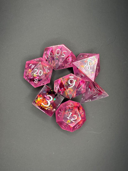 Cotton Candy Chaos – Light Pink Flake Polyhedral Dice Set