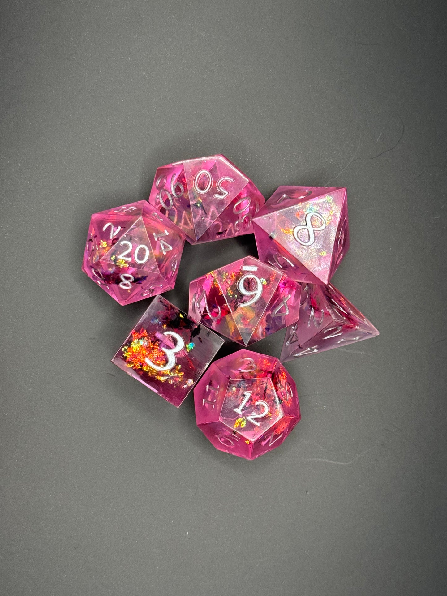 Cotton Candy Chaos – Light Pink Flake Polyhedral Dice Set