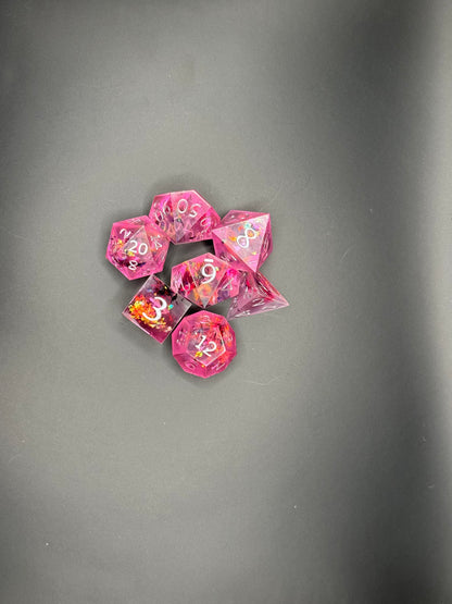 Cotton Candy Chaos – Light Pink Flake Polyhedral Dice Set