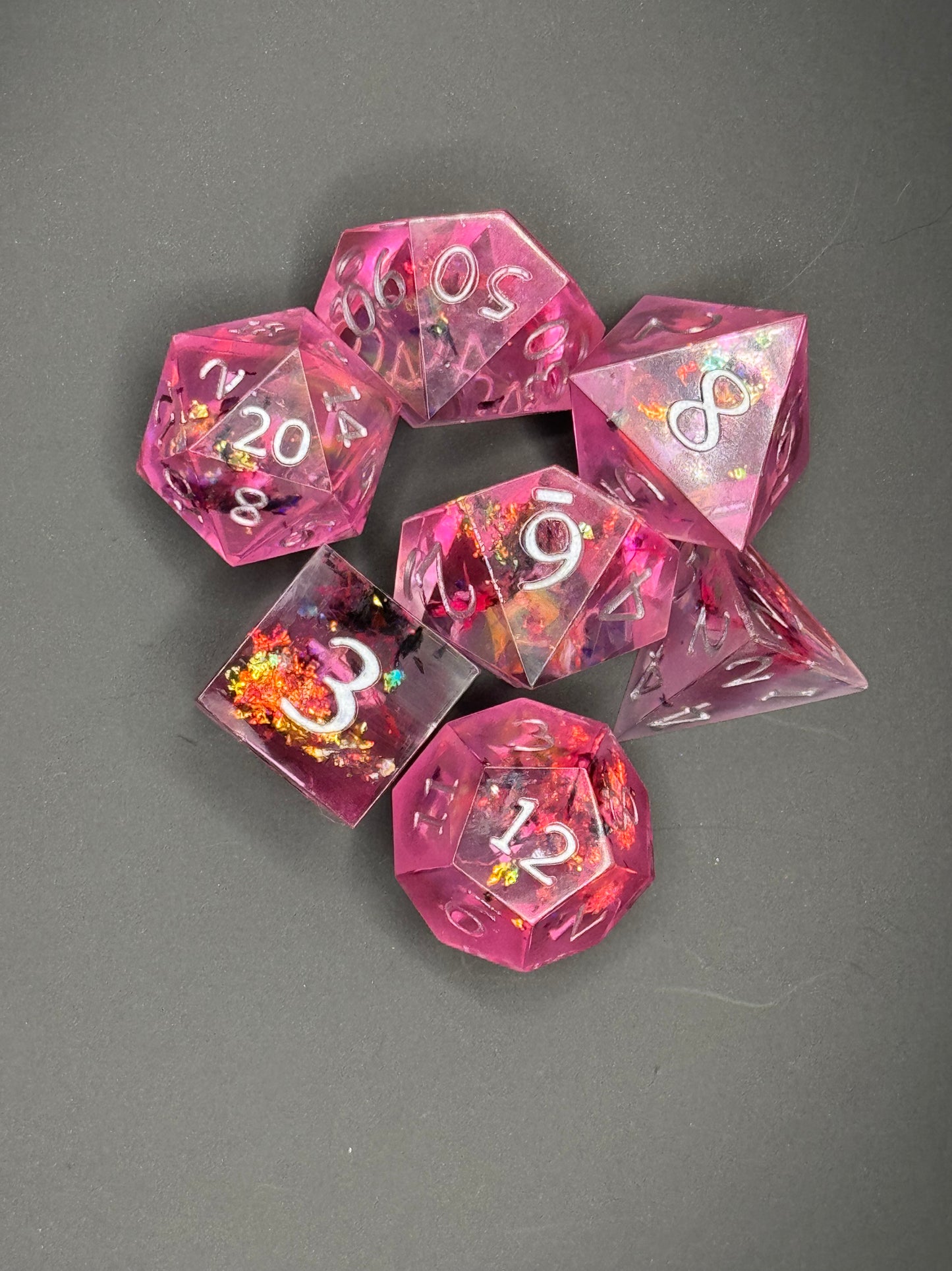 Cotton Candy Chaos – Light Pink Flake Polyhedral Dice Set